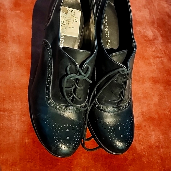 Franco Sarto Black Chunky Heeled Lace-up Genuine Leather Pumps US 9.5 - Picture 2 of 14